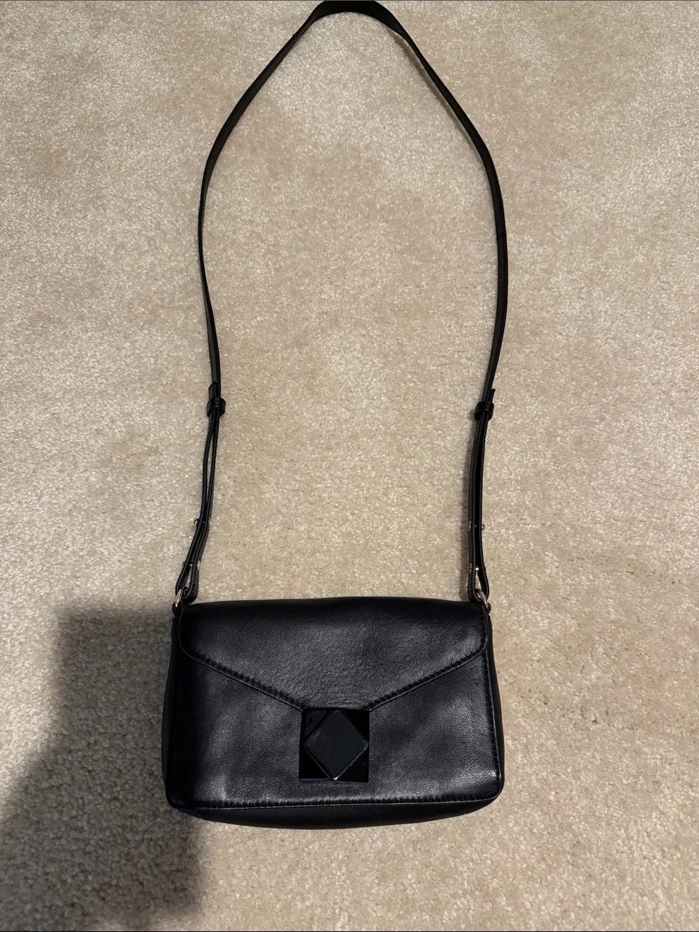 Vince Camuto Black Leather Crossbody with Gem-Style Clasp